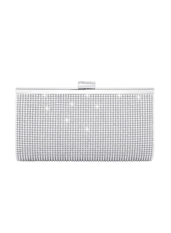 FALETO Rhinestone Clutch Purses For Women Evening Party Bags Sparkly Silver Purse Bling Wedding Clutch Glitter Wristlet Wallet Envelop Clutch Crossbody Shoulder Bag Mini Club Purse With Detachable Chain  - Image 1