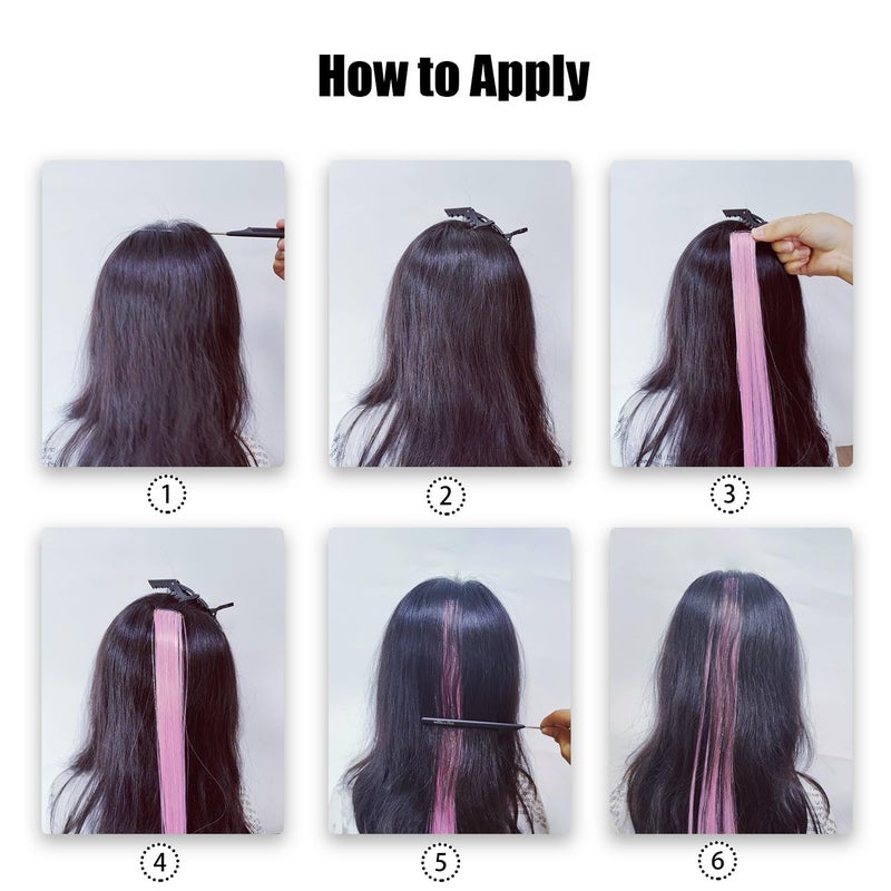 EXTACIO 12pcs Multicolor Clip in Hair Extensions Mix tinsels,22 Inch Colored Hair Accessories,2 in 1 with Silver Tinsels, Colorful Hairpieces,Holiday Party Highlights for Womenï¼ˆ6 colorsï¼‰ - Image 3