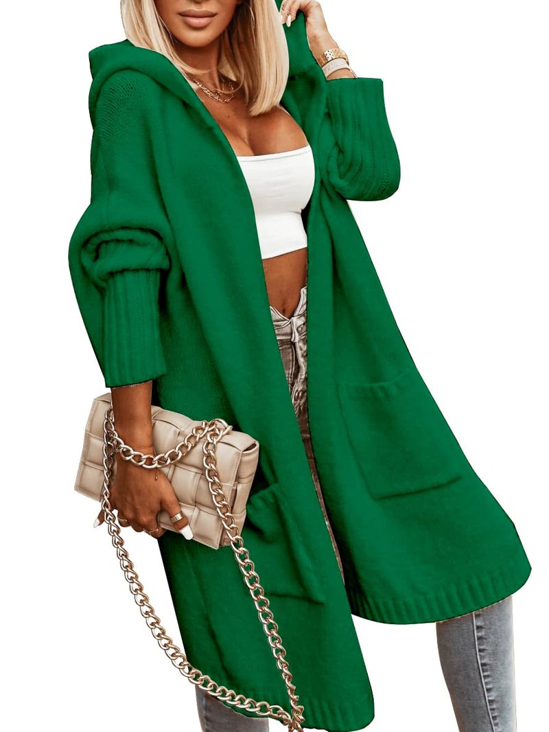 Aoysky Womens Long Cardigans Cable Knitted Open Front Oversized Hooded Outerwear Sweater Coat Green - Image 5
