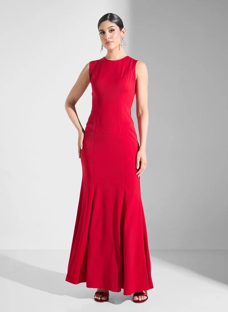 Akadia Fashion Caped Crimson Gown Dress