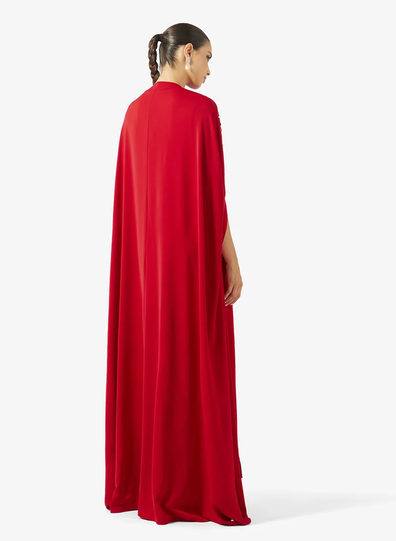اكاديا فاشن Caped Crimson Gown Dress