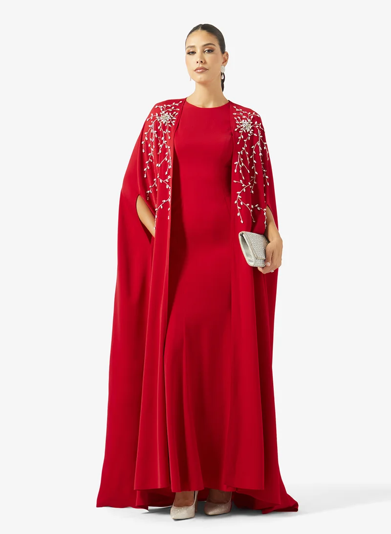 Akadia Fashion  Caped Crimson Gown Dress for Women | Best Price UAE