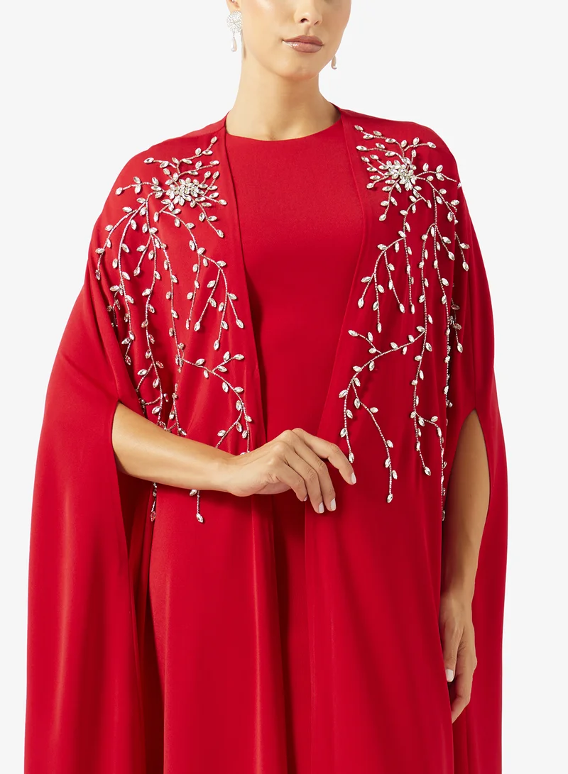 Akadia Fashion  Caped Crimson Gown Dress for Women | Best Price UAE