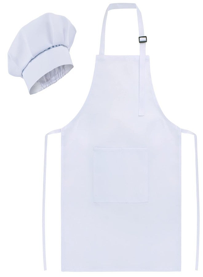 SUNLAND طقم مئزر وقبعة للأطفال من SUNLAND مئزر طباخ للأطفال للطهي والخبز والرسم أبيض (S: 3-6 سنوات) - Image 1
