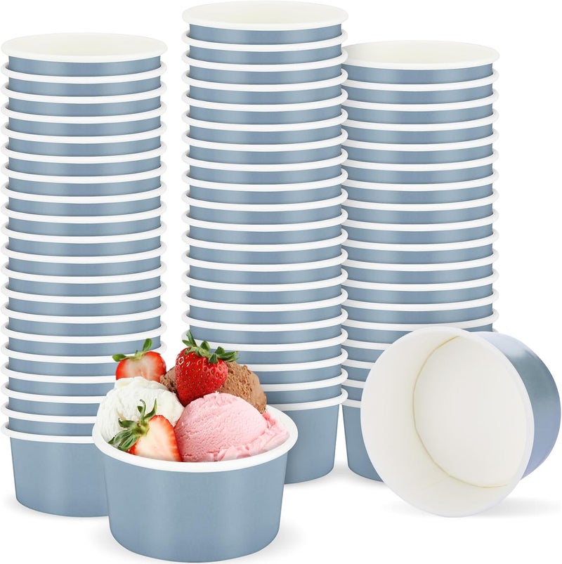 Maxdot 60pcs 4oz Dessert Cups, Disposable Ice Cream Cups, Paper Frozen Yogurt Bowls, for Hot and Cold Foods, Suitable for Gelato or Mousse(Gray Blue) - Image 1