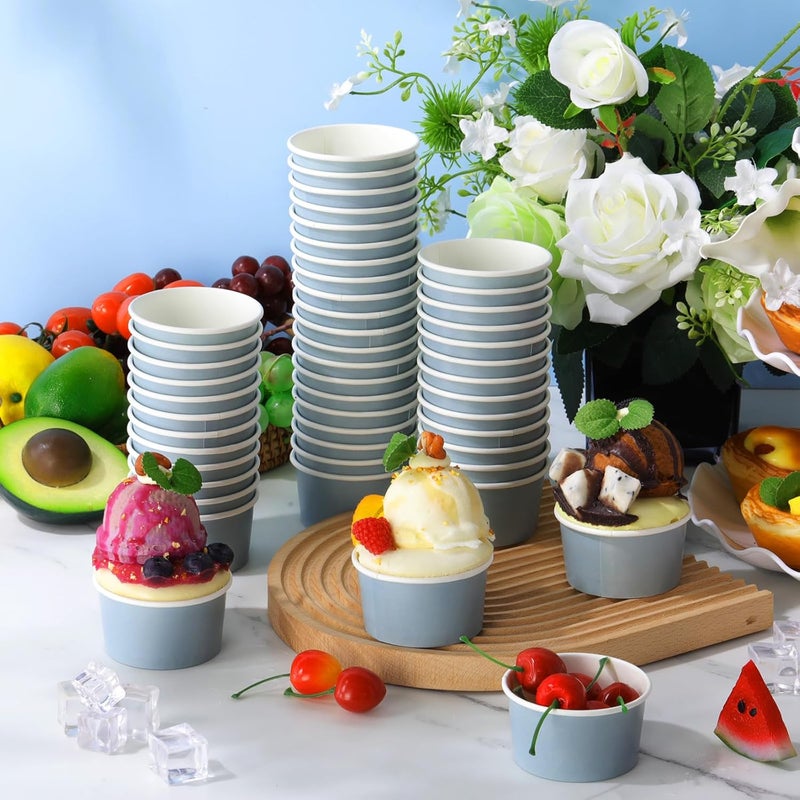Maxdot 60pcs 4oz Dessert Cups, Disposable Ice Cream Cups, Paper Frozen Yogurt Bowls, for Hot and Cold Foods, Suitable for Gelato or Mousse(Gray Blue) - Image 4