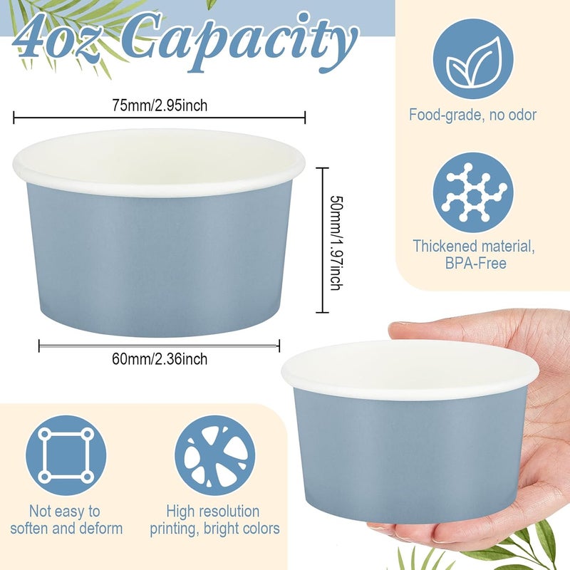 Maxdot 60pcs 4oz Dessert Cups, Disposable Ice Cream Cups, Paper Frozen Yogurt Bowls, for Hot and Cold Foods, Suitable for Gelato or Mousse(Gray Blue) - Image 2