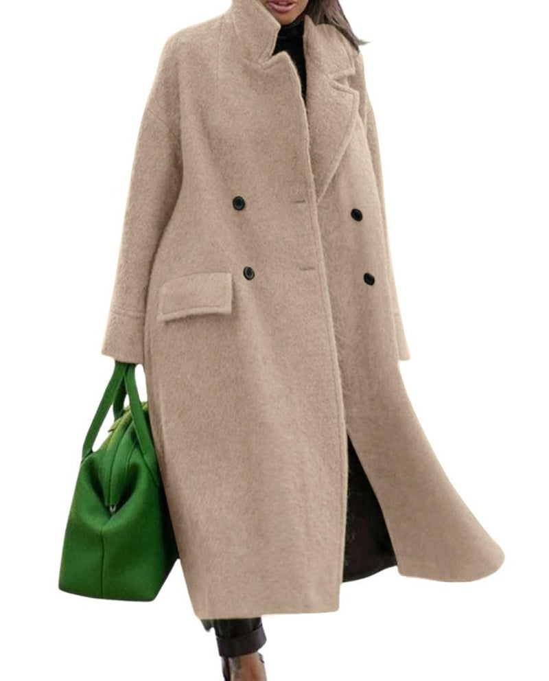 CHARTOU Women Oversized Long Winter Coats Warm Wool Blend Pea Trench Coat Overcoat (Medium, Apricot) - Image 1