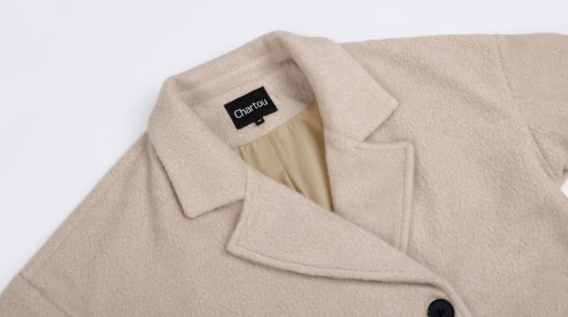 CHARTOU Women Oversized Long Winter Coats Warm Wool Blend Pea Trench Coat Overcoat (Medium, Apricot) - Image 2