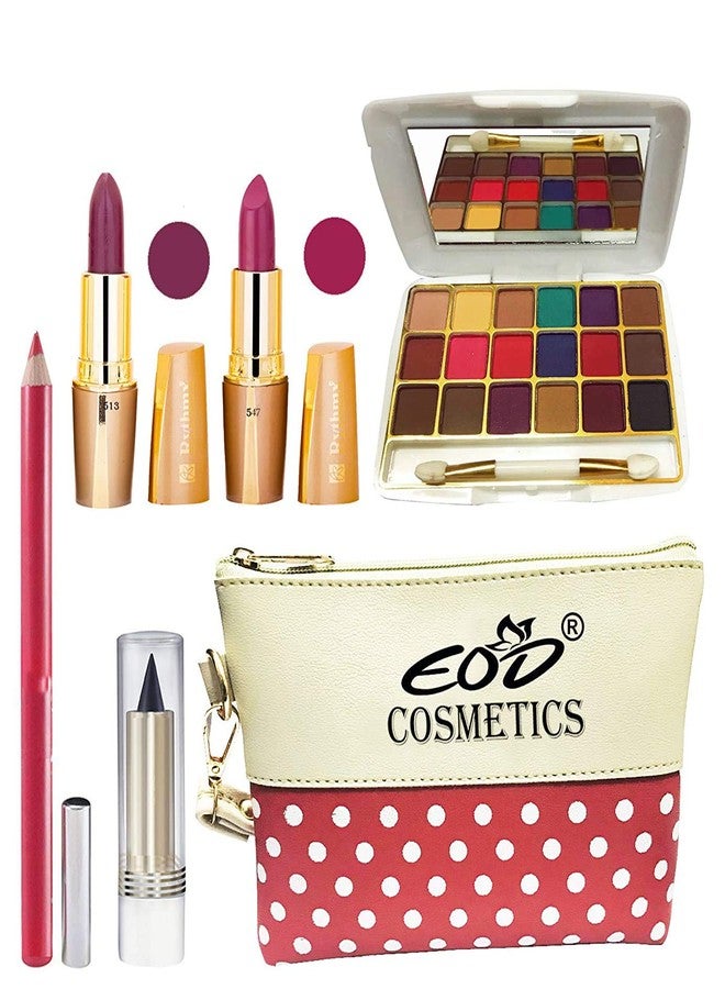 Eod HR Eyeshadow Makeup Kit For Women, 2 Creamy Matte Lipstick,18 Colors Eyeshadow,1 Lip Pencil,1 Kajal with multi-purpose MakeUp Pouch A65 Set of 6 - Image 2