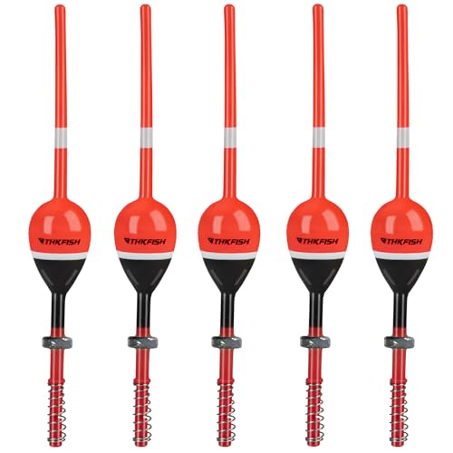 THKFISH Fishing Floats and Bobbers Balsa Wood Floats Spring Bobbers with Oval Slip Bobbers for Crappie Panfish Walleyes Fixed Bobber 1"X0.7"X6" 5pcs - Image 1