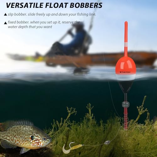THKFISH Fishing Floats and Bobbers Balsa Wood Floats Spring Bobbers with Oval Slip Bobbers for Crappie Panfish Walleyes Fixed Bobber 1"X0.7"X6" 5pcs - Image 3