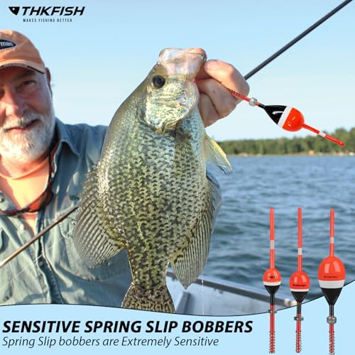THKFISH Fishing Floats and Bobbers Balsa Wood Floats Spring Bobbers with Oval Slip Bobbers for Crappie Panfish Walleyes Fixed Bobber 1"X0.7"X6" 5pcs - Image 5