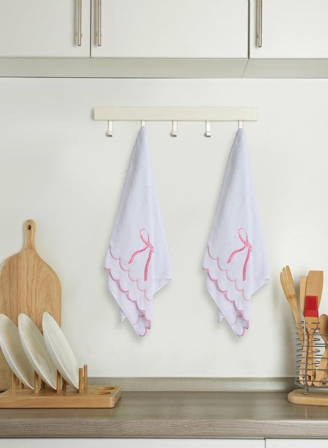 RRBXIA 100% Cotton 600 GSM Fingertip Towels Cute Soft Absorbent Embroidered Scalloped Hand Towels Decorative for Bathroom Home Hotels (Bow Pink, 2-Pack 27" L x 16" W) - Image 5