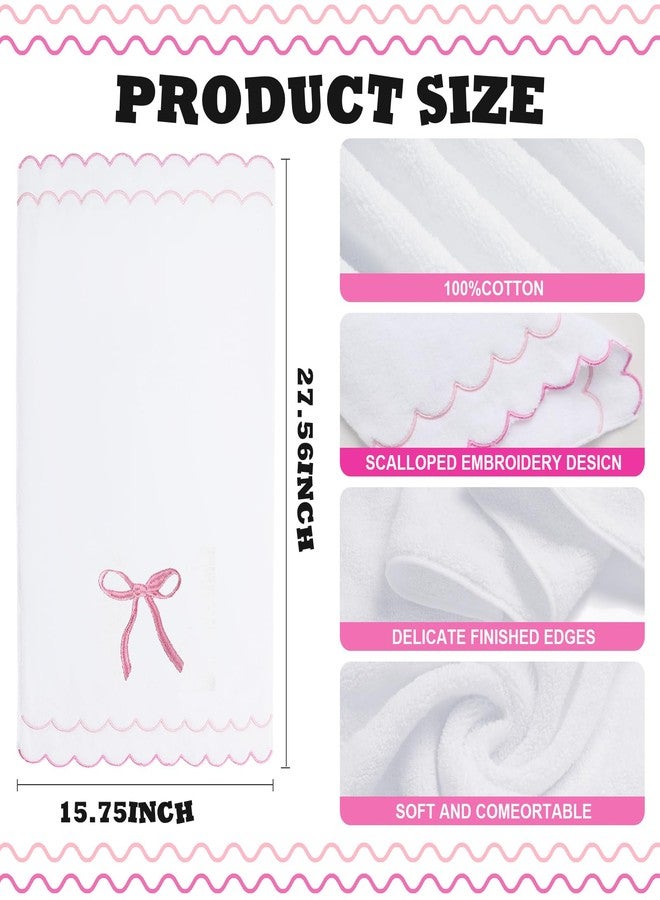 RRBXIA 100% Cotton 600 GSM Fingertip Towels Cute Soft Absorbent Embroidered Scalloped Hand Towels Decorative for Bathroom Home Hotels (Bow Pink, 2-Pack 27" L x 16" W) - Image 2