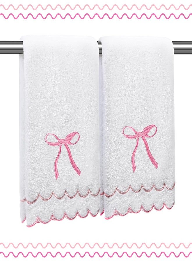 RRBXIA 100% Cotton 600 GSM Fingertip Towels Cute Soft Absorbent Embroidered Scalloped Hand Towels Decorative for Bathroom Home Hotels (Bow Pink, 2-Pack 27" L x 16" W) - Image 1