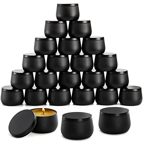 ZENFUN 24 Pieces Black Candle Tins with Lids 8 Oz Bulk Empty Candle Jars Metal Tin Containers for Making Candles Storing Snacks 35 x 2
