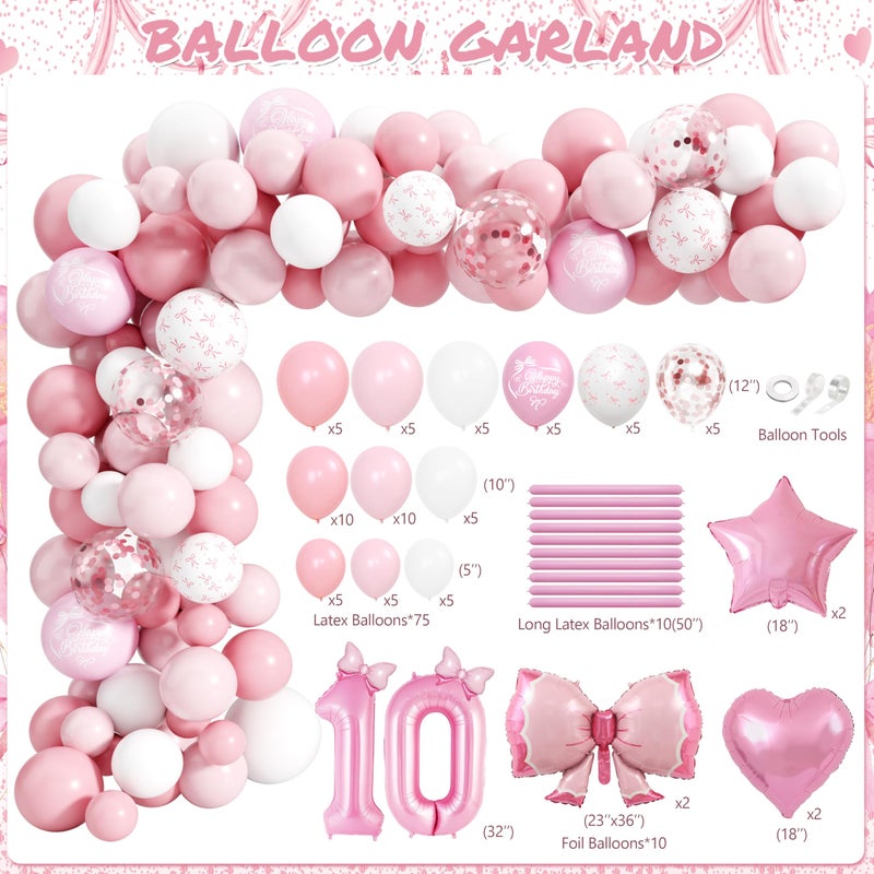 THAWAY 10th Birthday Decorations for Girl, Pink Bow Themed Party Supplies Includes "I'm 10" Banner, Backdrop Hanging Swirls, Centerpieces Number 10 Balloon & Mini Bow Balloons for Double Digits Birthday Girl - Image 3