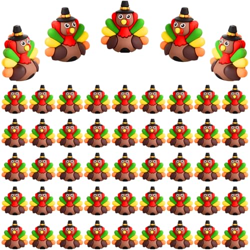 ARCHCRTC 50 Pcs Mini Thanksgiving Turkey Figurines Tiny Turkey Figures Miniarue Animals Figurines Little Autumn Fall Ornaments to Hide and Seek for Thanksgiving Party Decorations 50 - Image 1