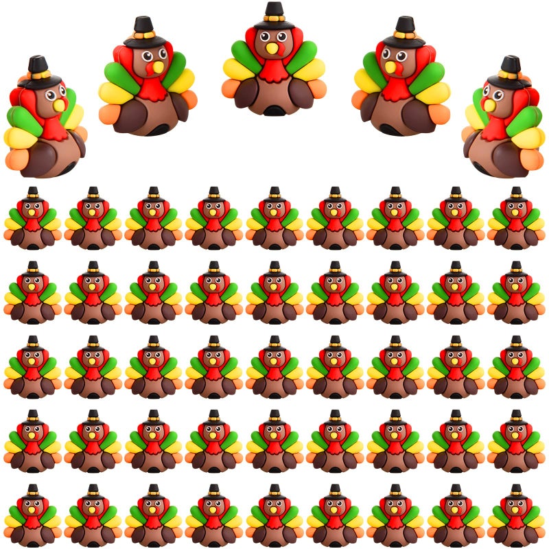 ARCHCRTC 50 Pcs Mini Thanksgiving Turkey Figurines Tiny Turkey Figures Miniarue Animals Figurines Little Autumn Fall Ornaments to Hide and Seek for Thanksgiving Party Decorations 50 - Image 2
