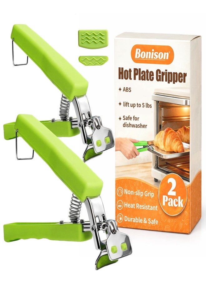 Bonison 2 Pack Hot Plate Gripper Clips Holder Tongs for Moving Hot Plate Bowls Pizza Pan Air Fryer Microwave Oven with Food Out, Green - Image 1
