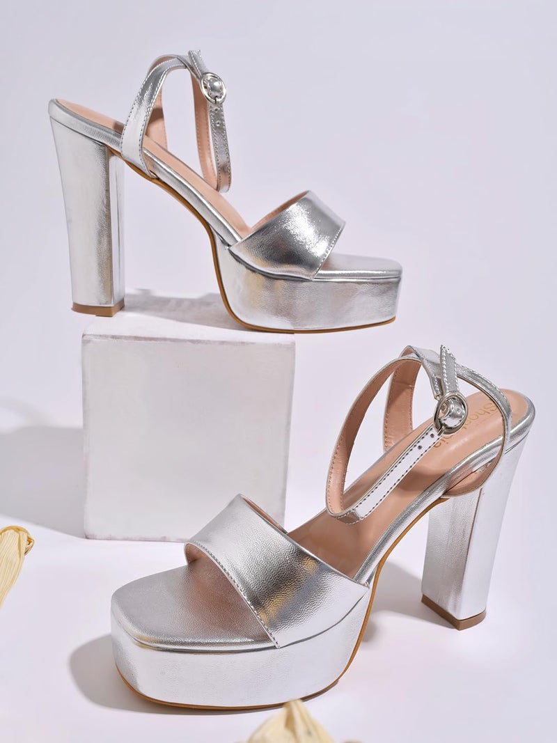 Shoetopia صنادل شوتوبيا النسائية بكعب عريض - كعب منصة لحفلات مع حزام كاحل | صنادل أنيقة للزفاف والمناسبات المسائية - Image 4