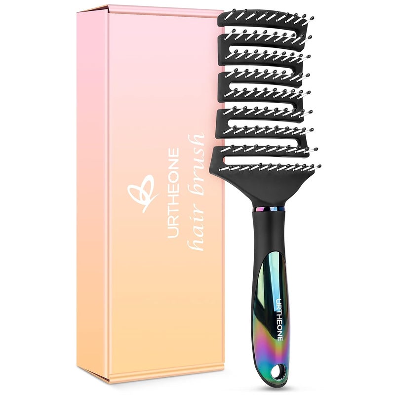 URTHEONE Hair Brush Curved Vented Detangling Hair Brushes for Women Men Wet or Dry HairFaster Blow Drying Styling Professional Vent detangler brush for Curly Thick Wavy Thin Fine Long Short HairBlack
