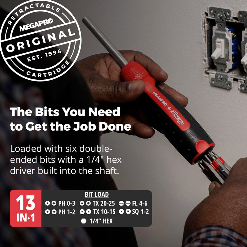 MEGAPROÂ® Original Ratcheting Multi-Bit Screwdriver with Â¼â€ Hex Shaft | Phillips, Torx, Flat, Square | Trades Screwdriver - Image 2