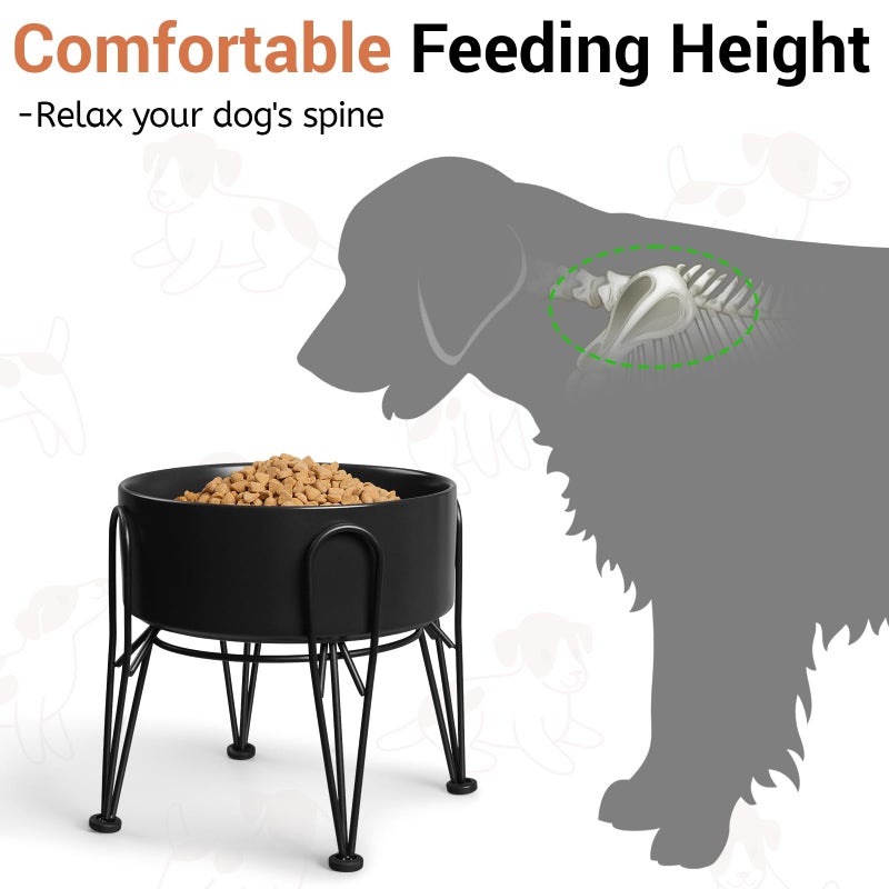 Kitwinney Elevated Dog Bowls, Ceramic Raised Dog Bowl Set with Anti-Slip and Non-Tip Metal Stand, 2 Pack Pet Food and Water Feeding Bowls for Small and Medium Dogs (Black,7.6 Cups) - Image 2