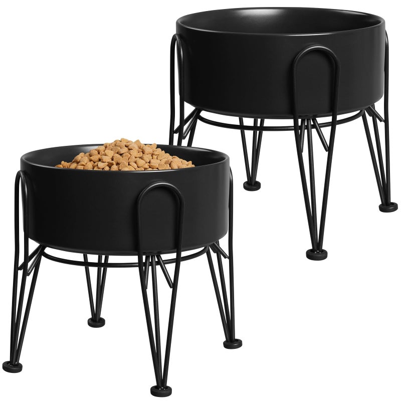 Kitwinney Elevated Dog Bowls, Ceramic Raised Dog Bowl Set with Anti-Slip and Non-Tip Metal Stand, 2 Pack Pet Food and Water Feeding Bowls for Small and Medium Dogs (Black,7.6 Cups) - Image 1