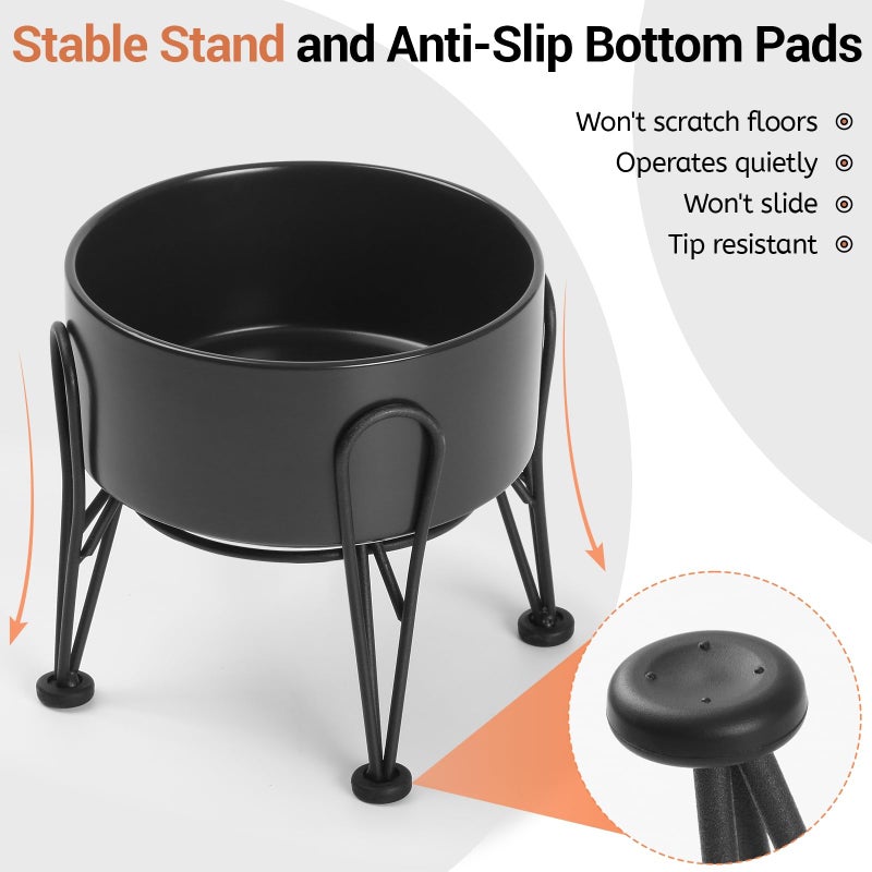 Kitwinney Elevated Dog Bowls, Ceramic Raised Dog Bowl Set with Anti-Slip and Non-Tip Metal Stand, 2 Pack Pet Food and Water Feeding Bowls for Small and Medium Dogs (Black,7.6 Cups) - Image 4