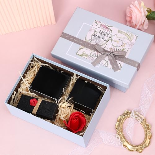 HOME ELEMENTS 3 Pcs Set of Elegant Decorative Gift Boxes with Bow, Rigid Cardboard Boxes, Decorative Present Boxes,Bridesmaid Box, Empty Gift Boxes for Presents, Hampers, Birthdays, Weddings & Events, Special Occasions (Blue) - Image 2