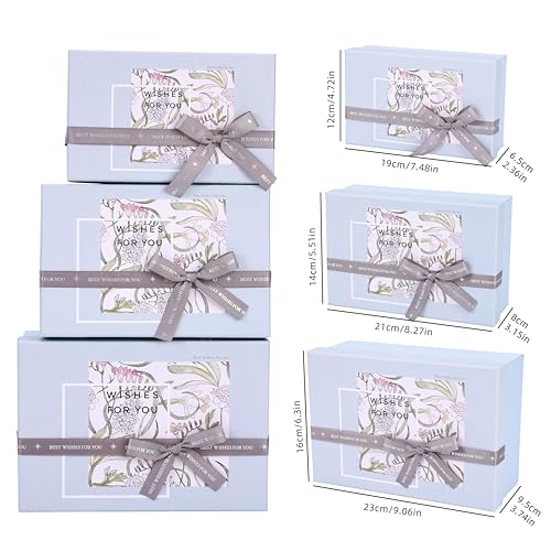 HOME ELEMENTS 3 Pcs Set of Elegant Decorative Gift Boxes with Bow, Rigid Cardboard Boxes, Decorative Present Boxes,Bridesmaid Box, Empty Gift Boxes for Presents, Hampers, Birthdays, Weddings & Events, Special Occasions (Blue) - Image 3