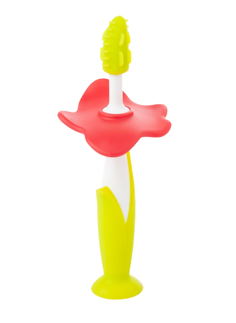 ROXY-KIDS FLOWER Toothbrush & Gum Massager Set for Babies – Soft & Safe TPE, BPA-Free, Suction Cup, Easy Grip, Oral Care from 4 Months, Green - Image 1