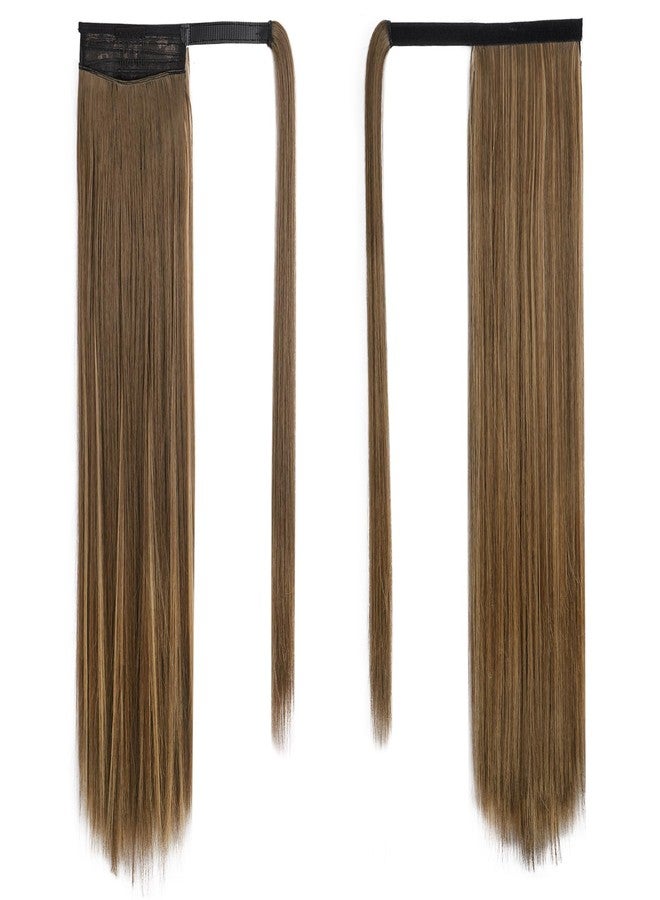 بارسدار وصلات شعر بارسدار على شكل ذيل حصان مستقيم ملفوف - ذيل حصان مستقيم بطول 26 بوصة للنساء، وصلات شعر ذيل حصان بمشابك، قطع شعر ذيل حصان صناعية - بني مع أشقر عسلي - Image 2