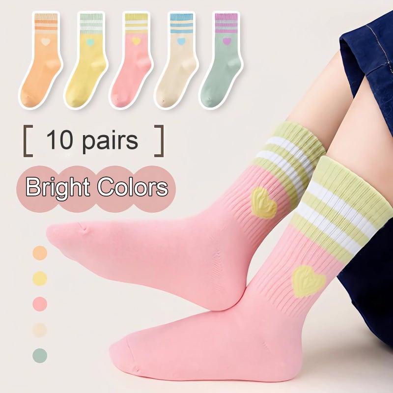 Bemeol 10 Pairs Girls Socks Athletic Crew Socks Sports Soft Breathable Casual School Sock for Little Big Kids(9-12 Years) - Image 5