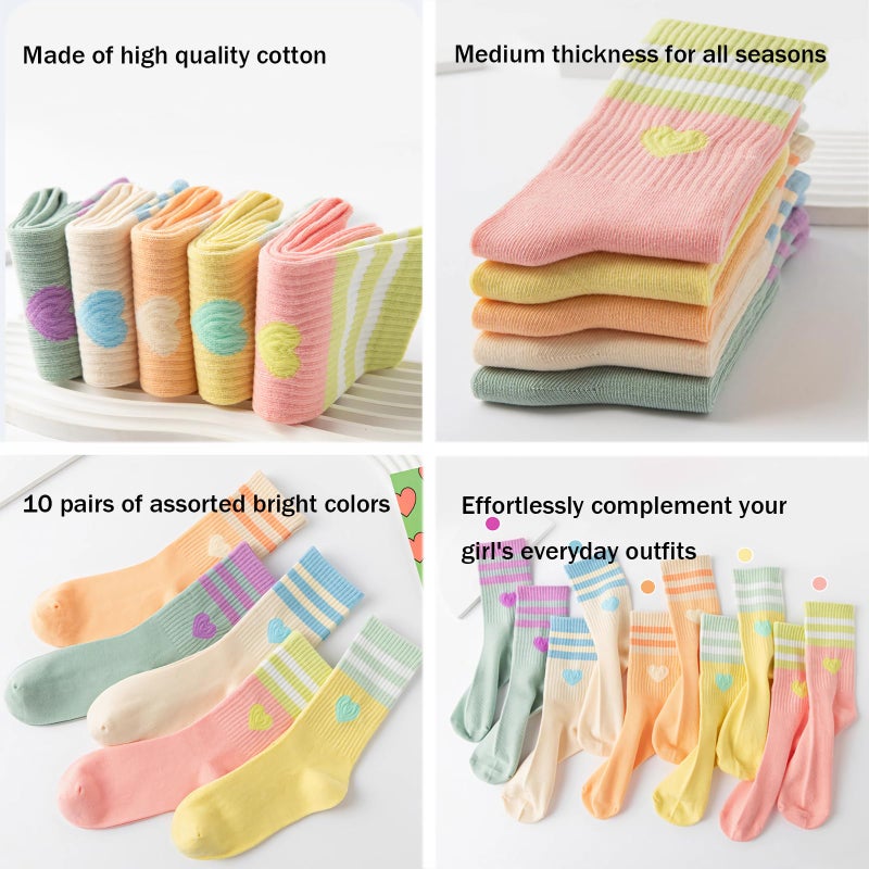 Bemeol 10 Pairs Girls Socks Athletic Crew Socks Sports Soft Breathable Casual School Sock for Little Big Kids(9-12 Years) - Image 4
