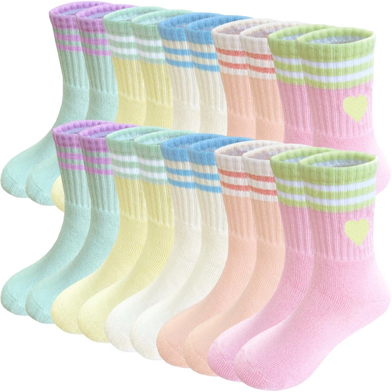 Bemeol 10 Pairs Girls Socks Athletic Crew Socks Sports Soft Breathable Casual School Sock for Little Big Kids(9-12 Years) - Image 1
