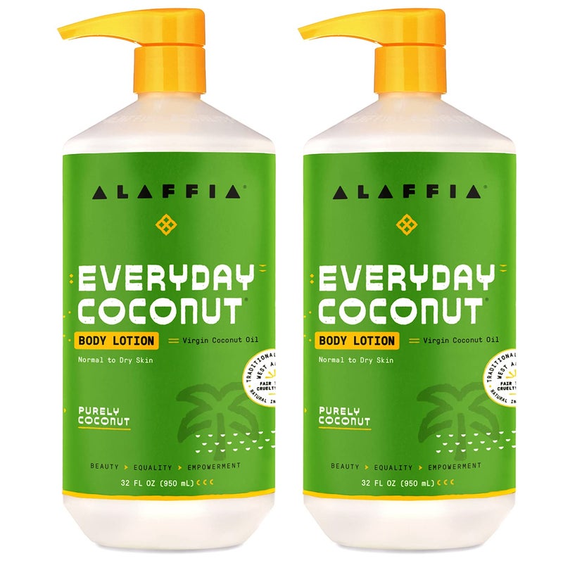 Alaffia Everyday Coconut Hydrating Body Lotion, Normal to Dry Skin, Moisturizing Coconut Oil is Support for Soft & Supple Skin, Purely Coconut, 2 Pack - 32 Fl Oz Ea