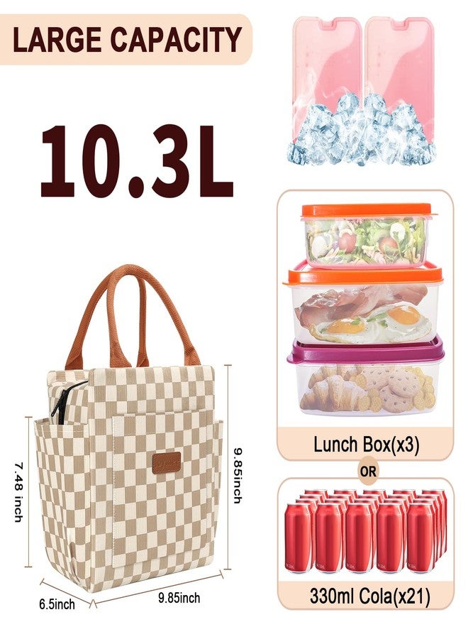 Joymee Lunch Bag Women Insulated Lunch Box Corduroy Checker Reusable Leakproof Large Capacity Lunch Tote Bag for Women Men Adult with Side Pockets and Bottle Holder for Work - Corduroy Checker Brown - Image 2