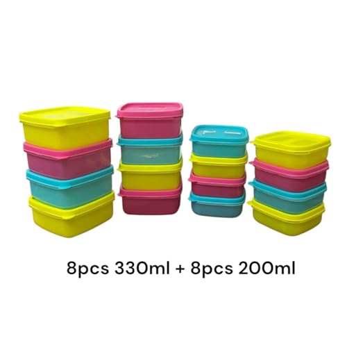 c s m C.S.M CSM Food Storage Containers, Square, Set of 16 (330ml x 8, 200ml x 8), Air Tight, BPA Free, Stackable, Multicolour - Image 4