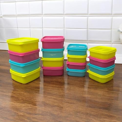c s m C.S.M CSM Food Storage Containers, Square, Set of 16 (330ml x 8, 200ml x 8), Air Tight, BPA Free, Stackable, Multicolour - Image 3