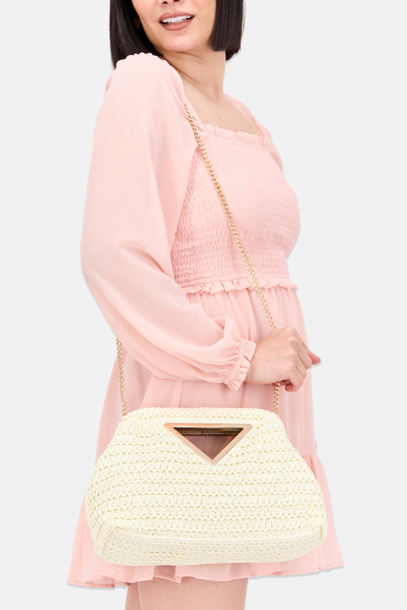 Moda Luxe Women Textured Cross Body Bag 30 L x 21 H x 11 W cm, Light Cream - Image 2