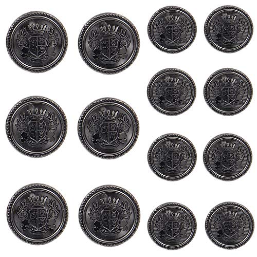 Chris.W 14 Pieces Antique Metal Blazer Buttons Set for Suits, Sport Coat, Uniform, Jackets, 6 Pieces 20mm and 8 Pieces 15mm, Shank Style(Gun Black) - Image 3