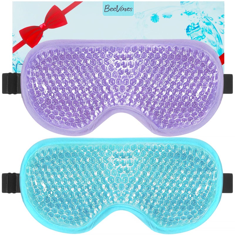 BeeVines Gel Eye Mask, 2 Pack Cooling Ice Masks for Puffy Eyes for Men & Women, Cold & Warm Compress for Post Surgery, Puffiness, Allergies, Sinuses & Migraines Treatment(Blue & Purple) - Image 1
