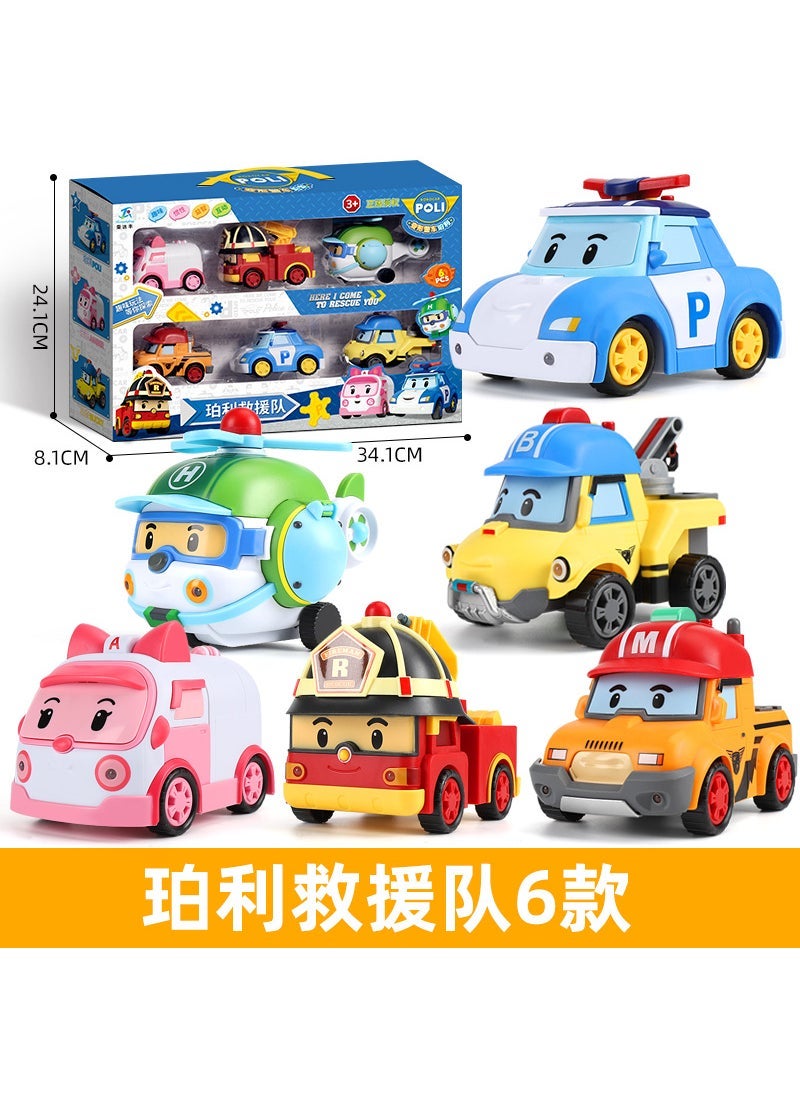 Authentic POLI Transforming Police Car Robot Model 981-7 deformation police car full set of 6 pcs [non-deformation model] Small size 