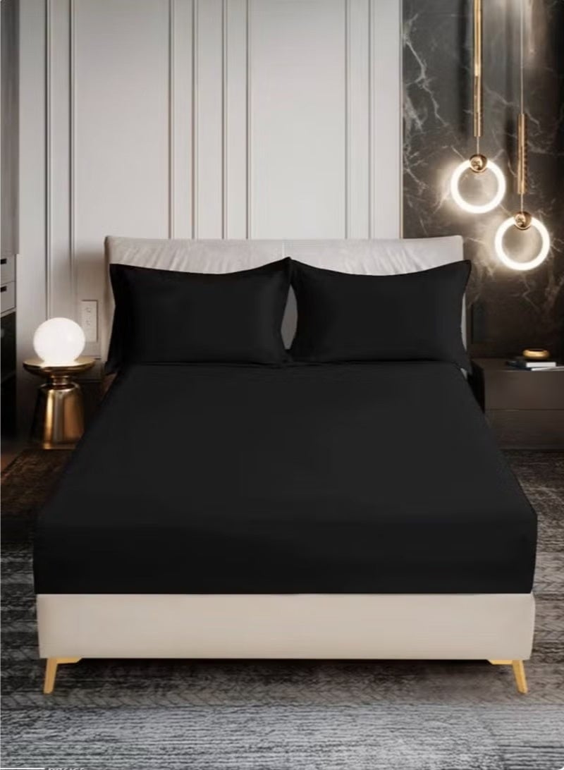 ZEESQUARE 3-Piece Black Microfiber Fitted Bedsheet Set – Deep Pocket Elastic Bed Sheet with 2 Pillow Covers, Soft Breathable Wrinkle-Resistant Bedding, Machine Washable, King Queen & Single Size Bed Sheet Set - Image 4