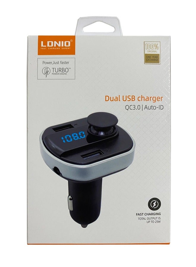 LDNIO Wireless FM Transmitter and Car Charger With RGB Light, Flash Energy, in-car charger with Bluetooth FM Transmitter Car Radio Adapter Bluetooth Transmitter for Car Radio Handsfree 2 USB Ports Car Music Player Supports TF Card USB Disk