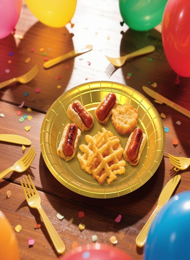 Etersky 100PCS 7 Inch Gold Paper Plates, Small Disposable Dessert Plates for Cake, Cookie, Appetizer, Heavy Duty, Solid and Eco-Friendly Party Plates for Weddings, Birthdays, BBQs, Dinner, Baby Shower - Image 2