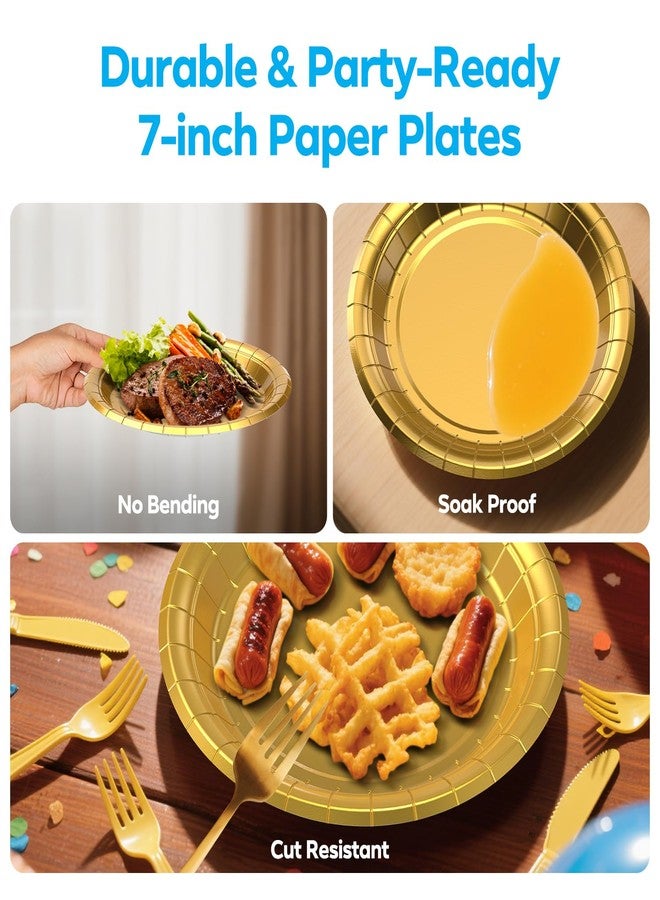 Etersky 100PCS 7 Inch Gold Paper Plates, Small Disposable Dessert Plates for Cake, Cookie, Appetizer, Heavy Duty, Solid and Eco-Friendly Party Plates for Weddings, Birthdays, BBQs, Dinner, Baby Shower - Image 4